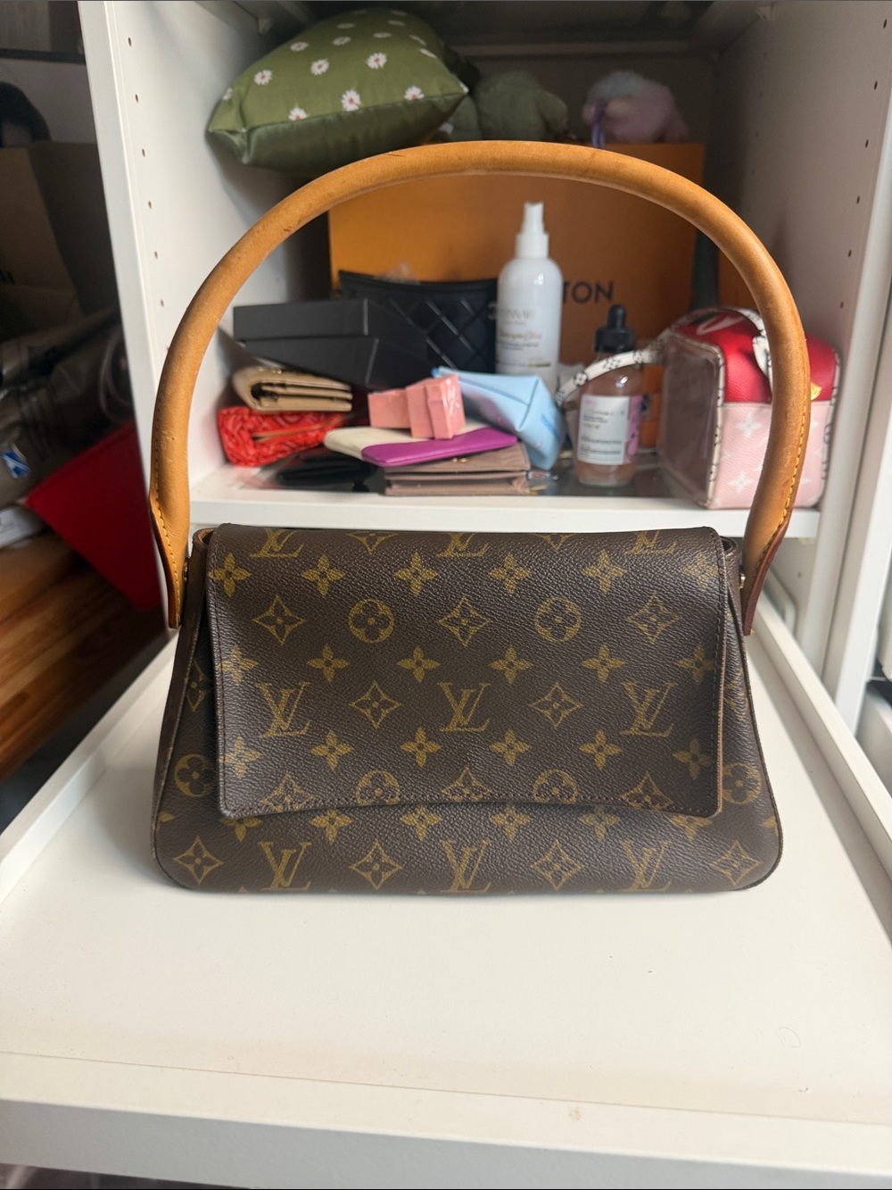 Louis Vuitton Monogram Canvas Shoulder Bag with Tan Handle